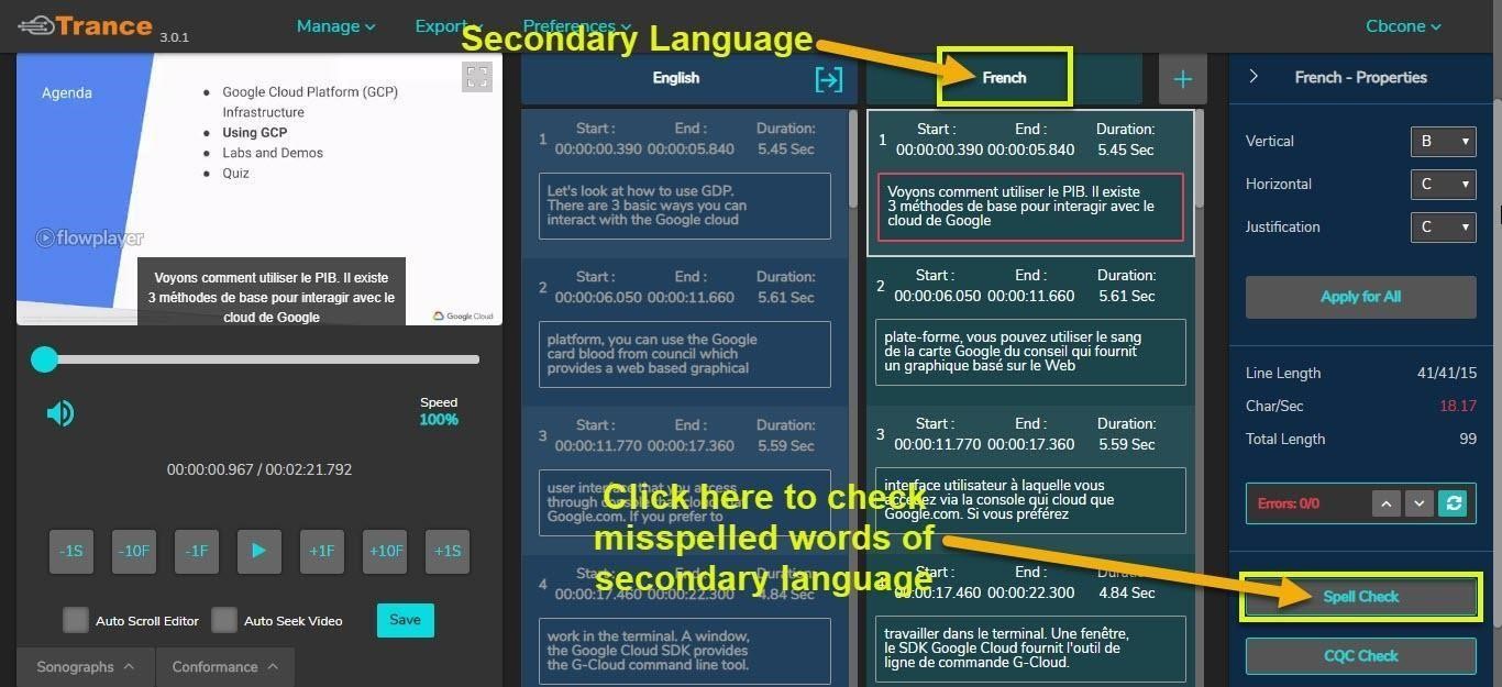 Secondary language spell-check feature